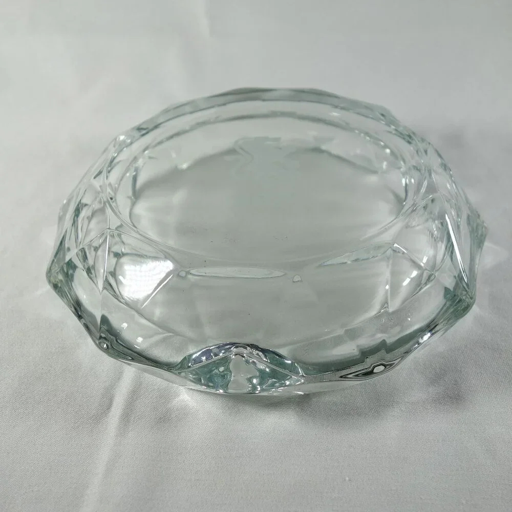 Vintage Large Heavy‎ Clear Crystal Cigar Ashtray Lion & Park Etched in Center